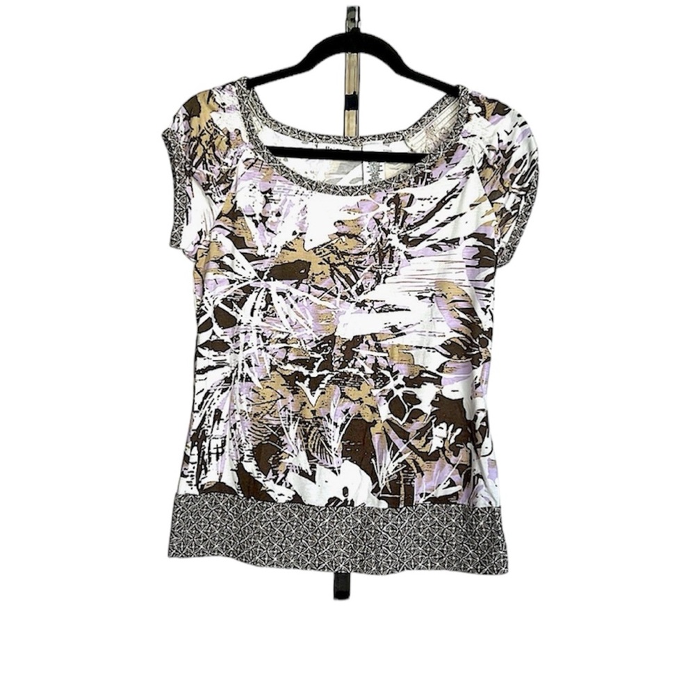 Liz & Co. Tee Shirt Beige, Gray, Lavender, White Print S